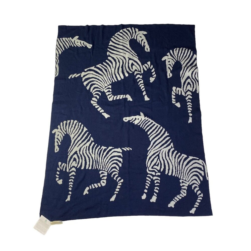 Pottery Barn Kids Blue and Gray Zebra Pattern Grand Baby Sweater Blanket 30x40